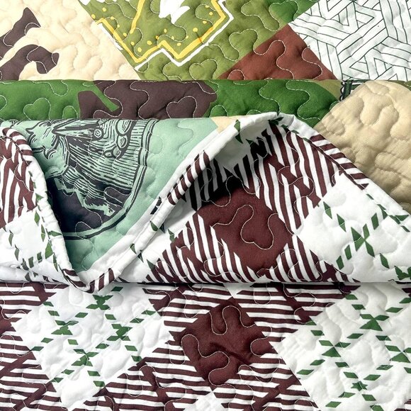 New Rustic Reversible Plaid 3 PC Brown & Green Lightweight Bedspread Set - Queen - Picture 7 of 9
